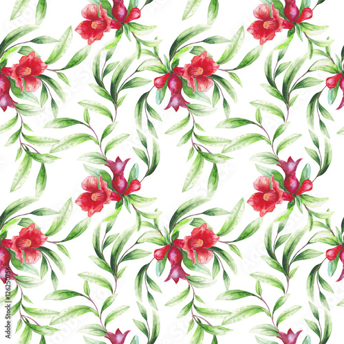 beautiful original blooming pomegranate brunch. watercolor art. pattern © maya2016