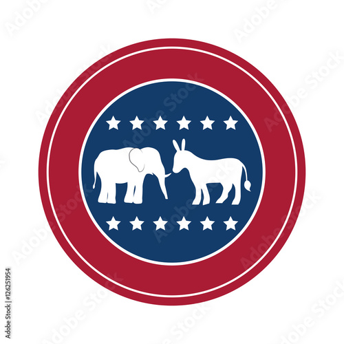 Obraz na plátně Donkey and elephant inside seal stamp icon