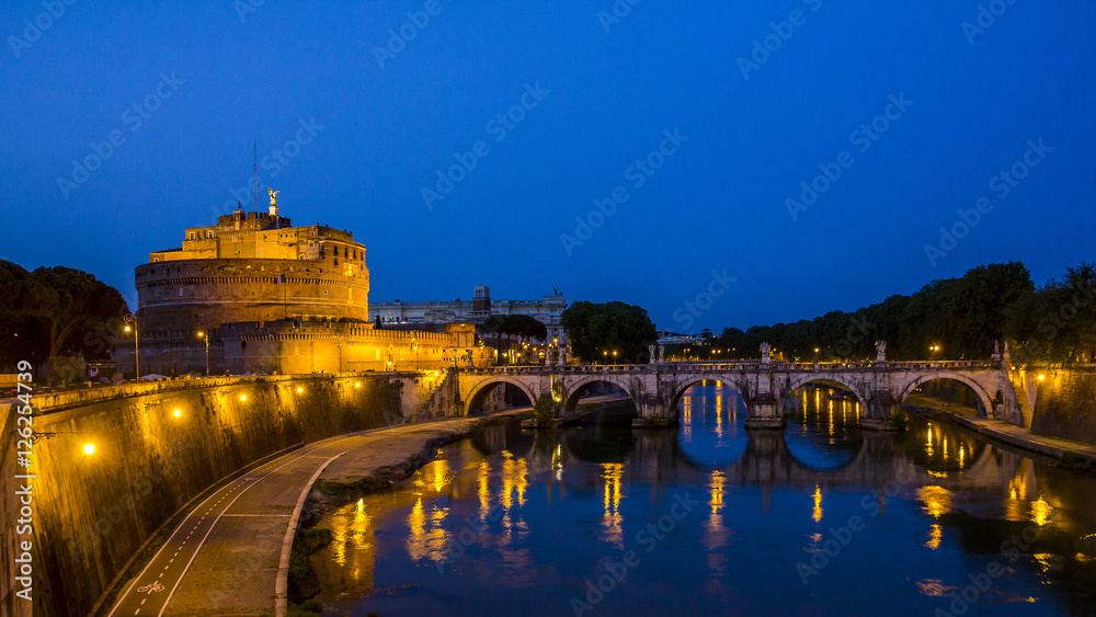 Night view of a castle in Rome