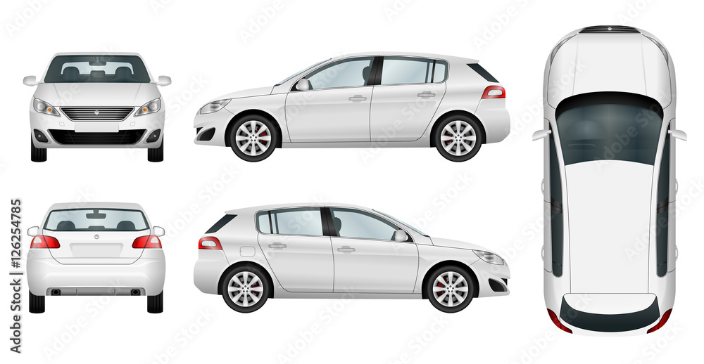 Fototapeta premium Car vector template on white background. Hatchback isolated. All elements in groups on separate layers. The ability to easily change the color.