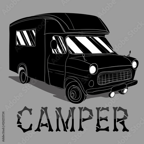 illustration of isolated Hand Drawn, doodle Camper, car Recreati photo