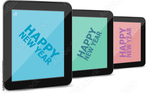 tablet pc icon with Happy New Year words