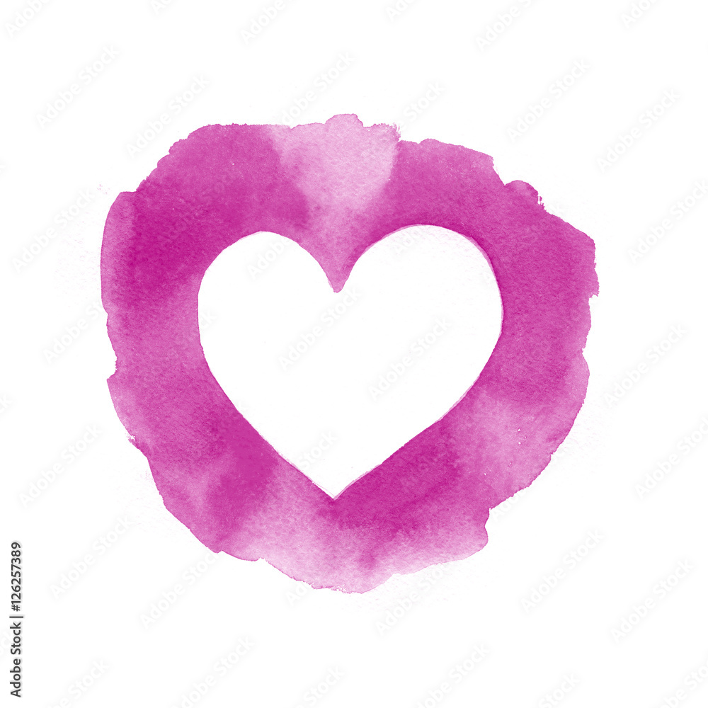Watercolor painted pink heart frame element for your design