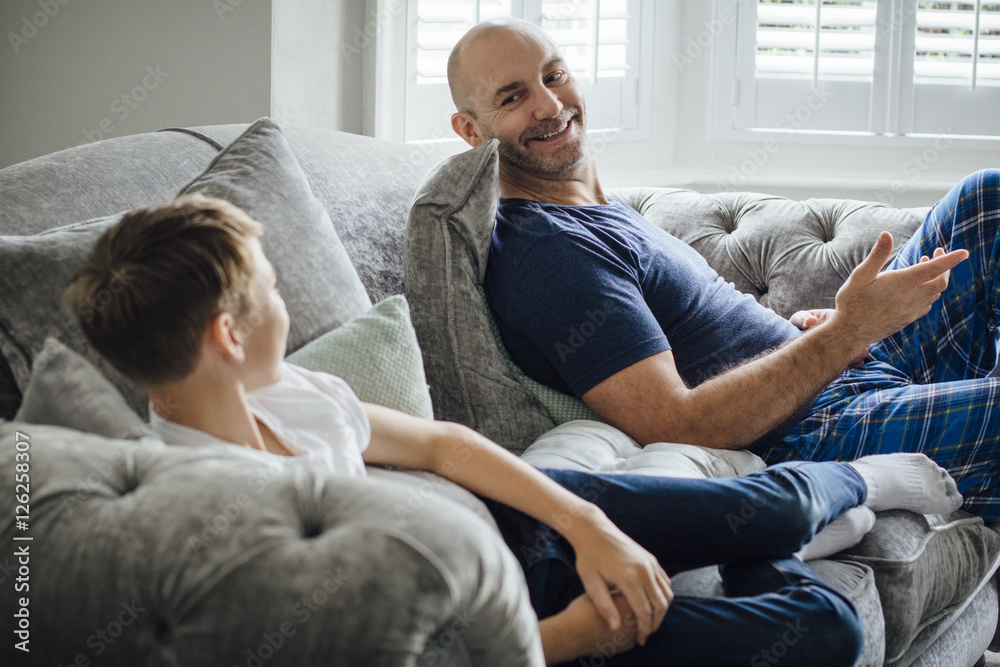 Father and Son watching Television