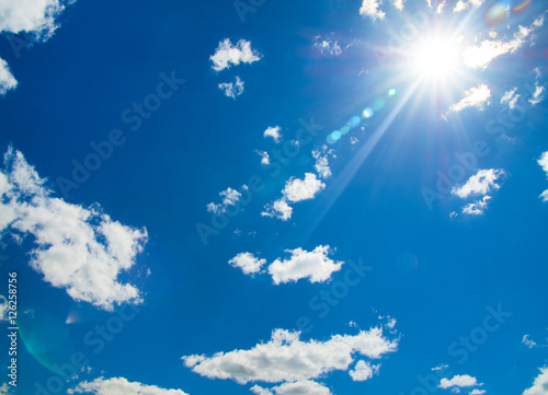  sun at clear blue sky with copy space
