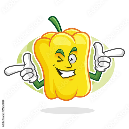 Funky wink bell pepper mascot, bell pepper character, bell pepper cartoon, sweet pepper mascot, sweet pepper character, sweet pepper cartoon