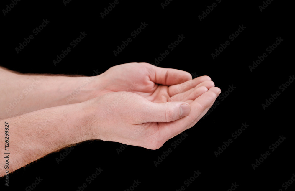 woman hand on black background