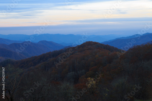 After sunset in newfound gap area in the great smokey mountains national park.