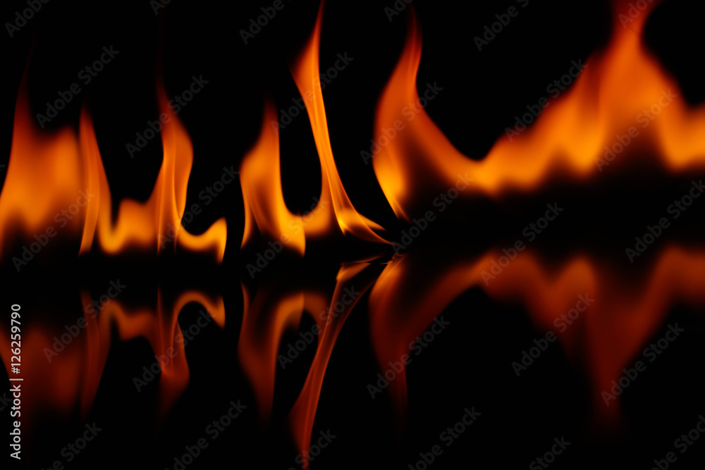 Fire flames on black background