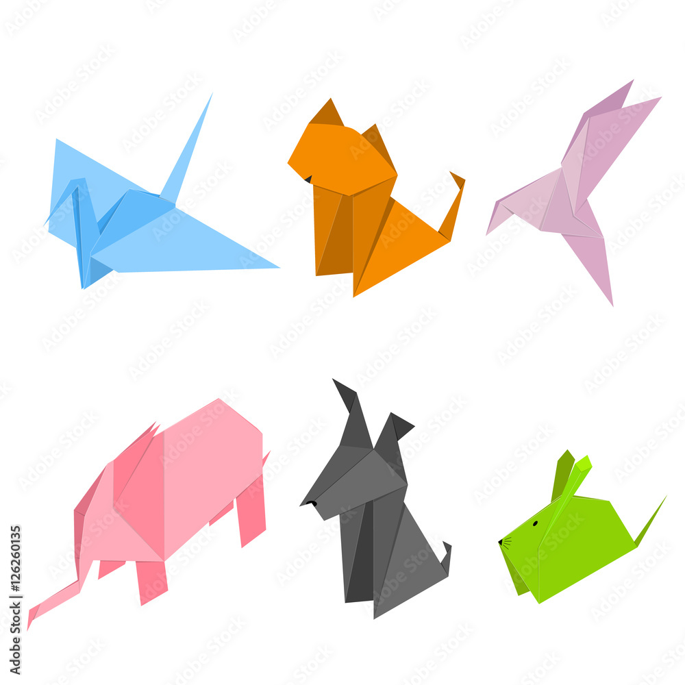 Origami Animals Set Isometric View. Vector Origami Animals Set Isometric View. Vector