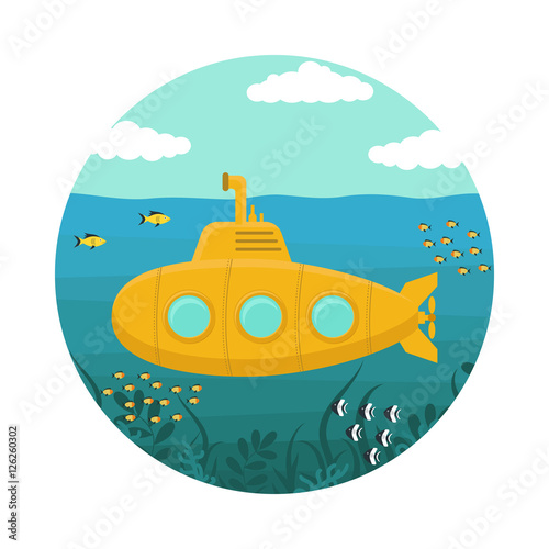 Yellow Submarine with Periscope. Vector