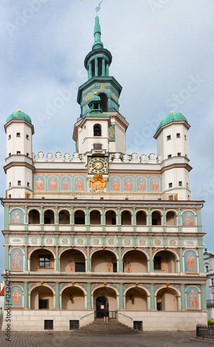 facade of town hall in Old Market Square, Poznan, Poland