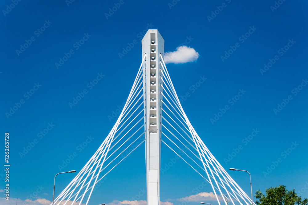 Obraz premium Wonderful white Millennium bridge structure over clear blue sky in Podgorica, Montenegro
