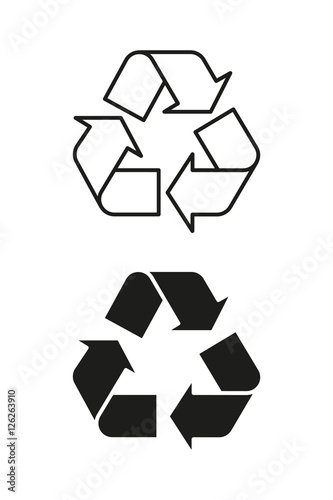 Recycling symbol on packaging, black and outline. Vector