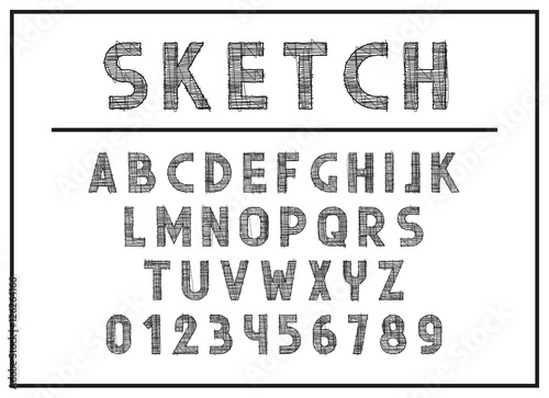 Sketch Font and ABC letters print typography vector Illustration