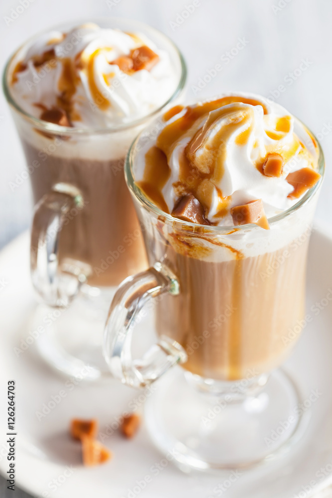 latte with whiped cream and caramel latte with whiped cream and caramel