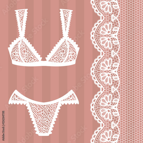 Hand drawn lingerie. Panty and bra set.