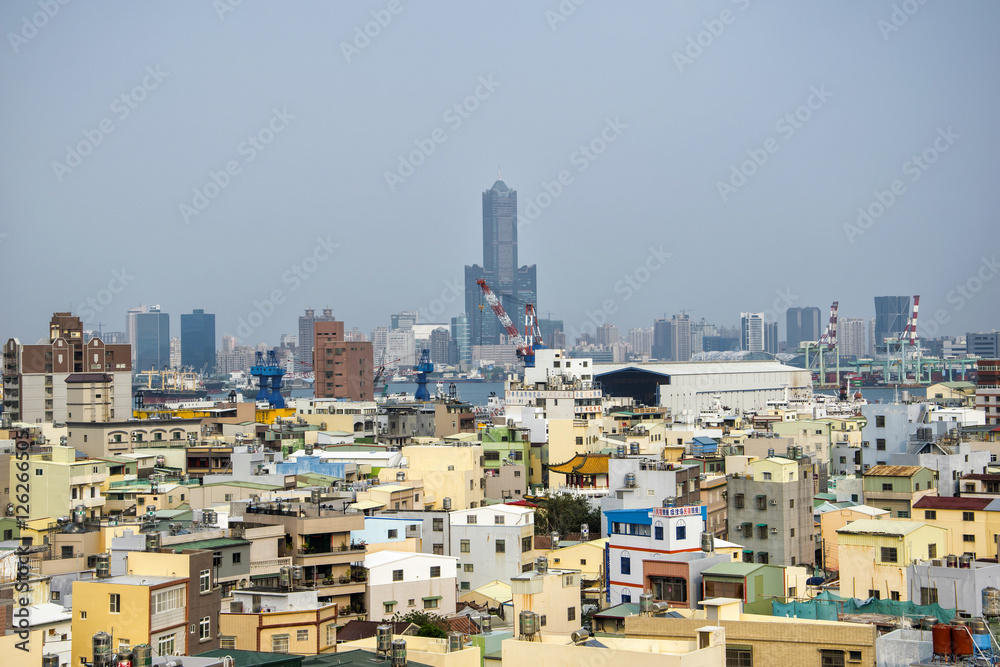 Taiwan, Kaohsiung - April 2016: View of the city of Kaohsiung during cloudy day.