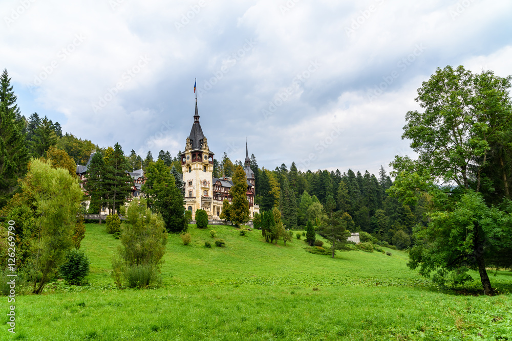 Neo-Renaissance Peles Castle Built In 1873 In Carpathian Mountains Neo-Renaissance Peles Castle Built In 1873 In Carpathian Mountains