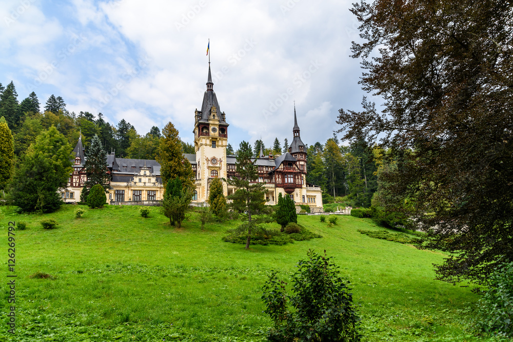 Neo-Renaissance Peles Castle Built In 1873 In Carpathian Mountains Neo-Renaissance Peles Castle Built In 1873 In Carpathian Mountains