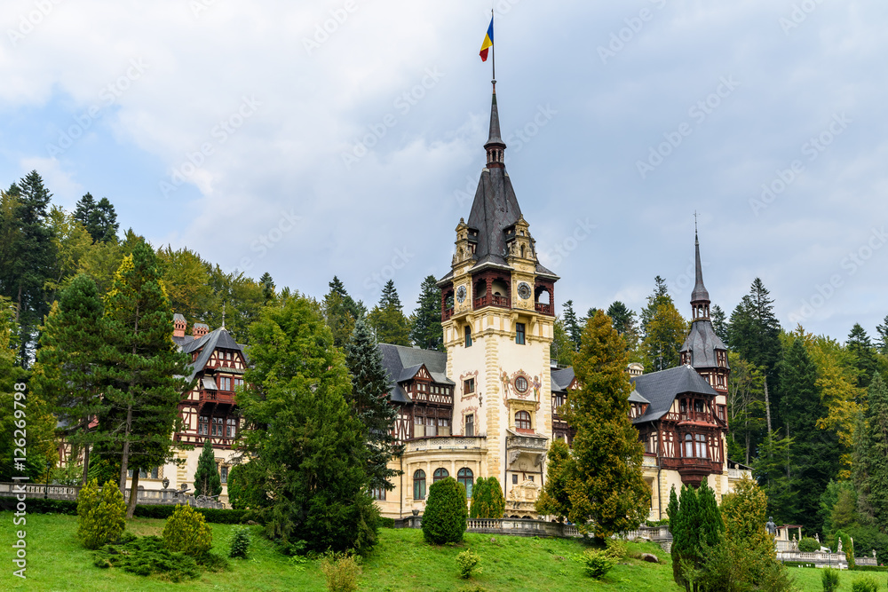 Neo-Renaissance Peles Castle Built In 1873 In Carpathian Mountains Neo-Renaissance Peles Castle Built In 1873 In Carpathian Mountains