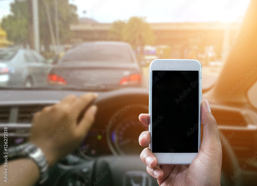 Using a smartphone while driving a car