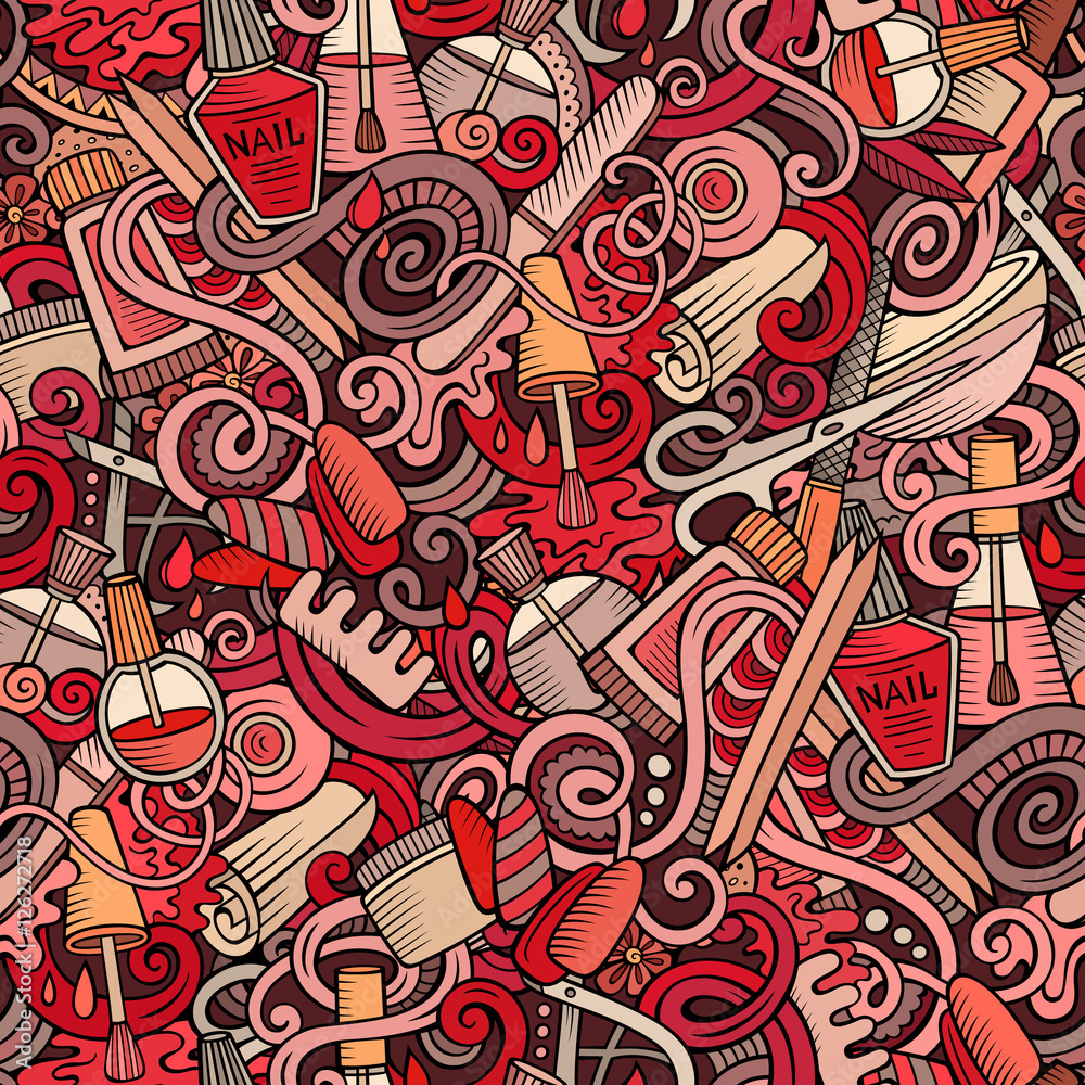 Cartoon doodles Manicure seamless pattern Cartoon doodles Manicure seamless pattern