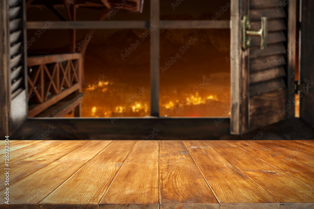 wooden table and window space 