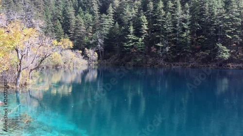 Tiger  Lake at Jiuzhaigou National Park  lake,  The UNESCO World Heritage in Sichuan , China in  Autumn  in November  located in  in  Tibetan-Qiang of Sichuan ,China