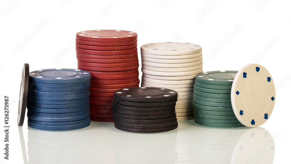Stacks of poker chips isolated on white. Stacks of poker chips isolated on white.