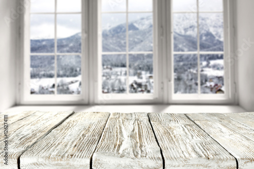 wooden table and window 