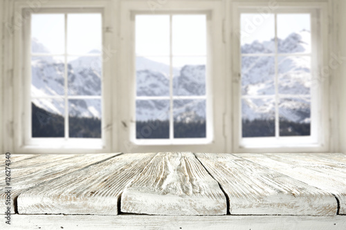 wooden table and window 