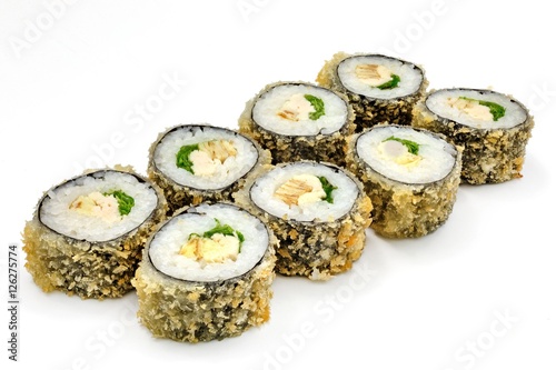 Japanese seafood sushi , roll on a white, isolated
