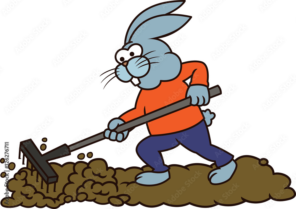 Rabbit Farmer Working with Rake Cartoon Illustration vector de Stock |  Adobe Stock