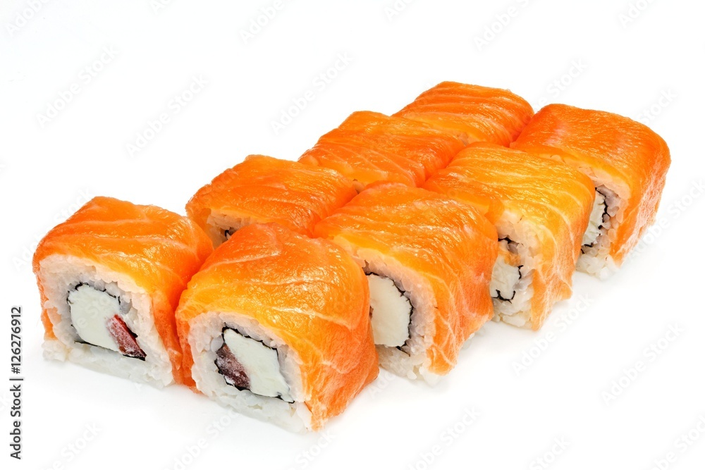 Japanese seafood sushi , roll on a white, isolated Japanese seafood sushi , roll on a white, isolated