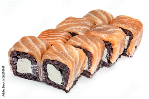 Japanese seafood sushi , roll on a white, isolated photo