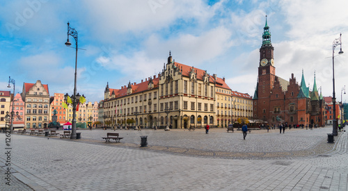 panorama of market Square of Wroclaw with gothic town hall , Wroclaw, Poland