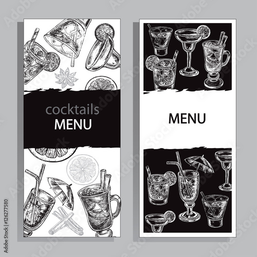 card templates hand drawn cockteils menu