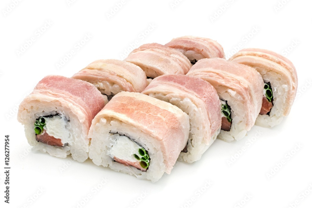 Japanese seafood sushi , roll on a white, isolated Japanese seafood sushi , roll on a white, isolated