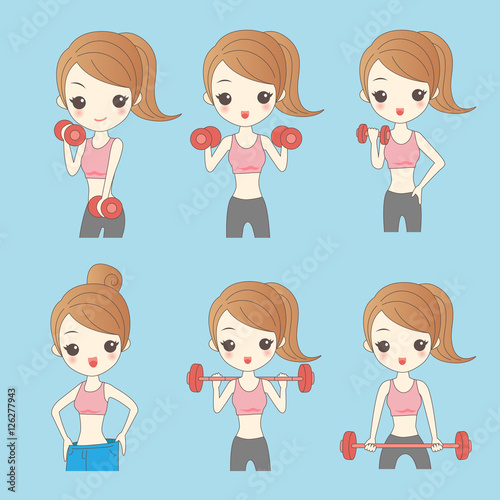 Cartoon young woman in fitness