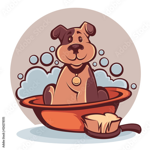 wash your pet, funny cartoon dog taking a bath