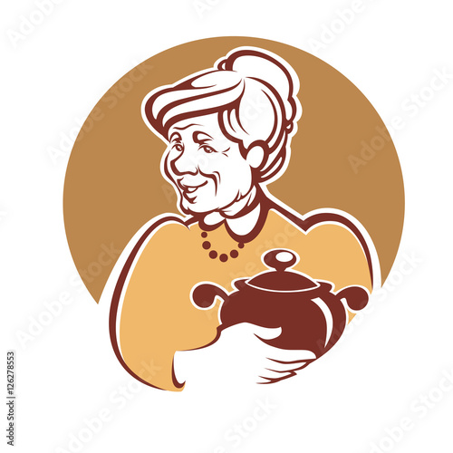 vector portrait of lovely grandmother and home made food