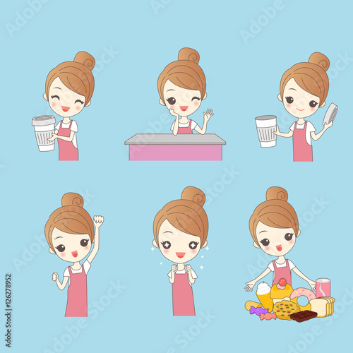 Cartoon woman coffee shop clerk