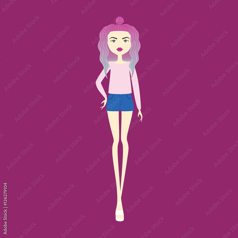 young girl in fashionable clothes. top. shorts. casual wear. col young girl in fashionable clothes. top. shorts. casual wear. col