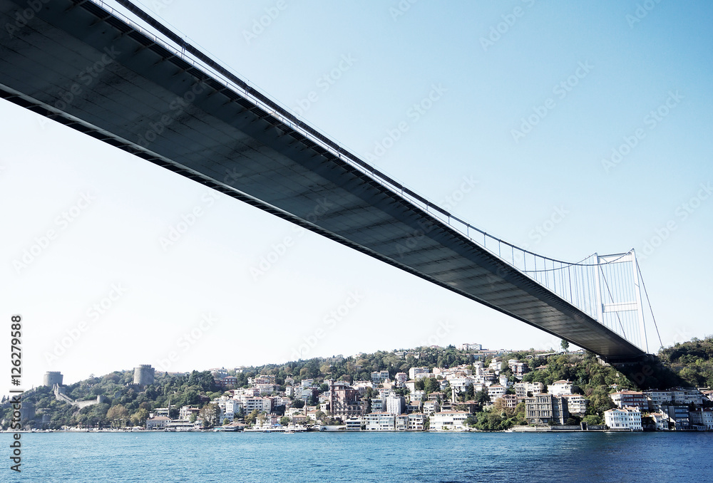 Naklejka premium First Bosporus Bridge connecting Europe and Asia Turkey