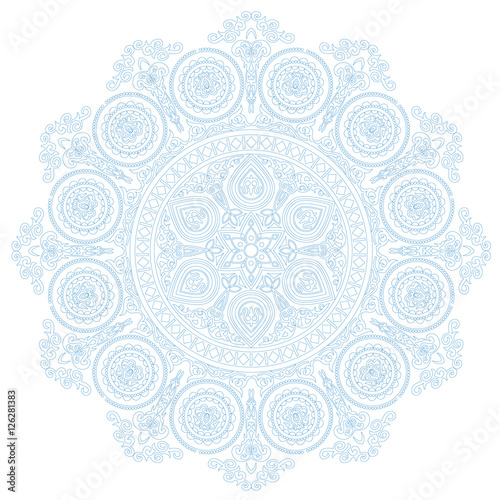 Delicate lace mandala pattern in boho style on white background