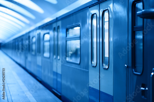 Blue Moscow metro train background