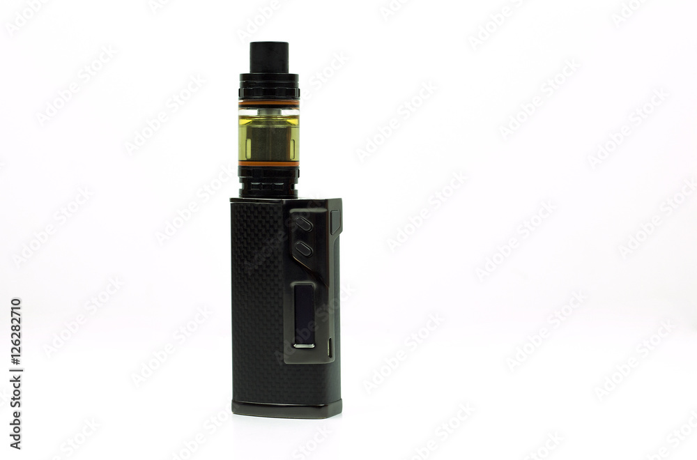 Black and advanced e-cigarette vaping box mod isolated Black and advanced e-cigarette vaping box mod isolated