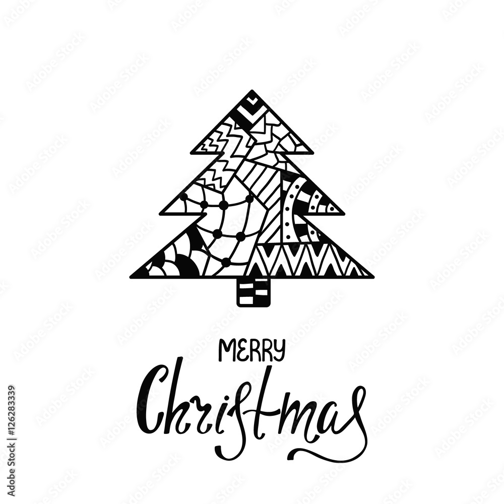 Hand written lettering with ornamental fir Hand written lettering with ornamental fir
