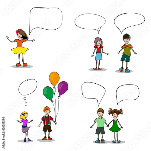 collection of children with speech balloons (bubbles). People conversation. Talk and polemic